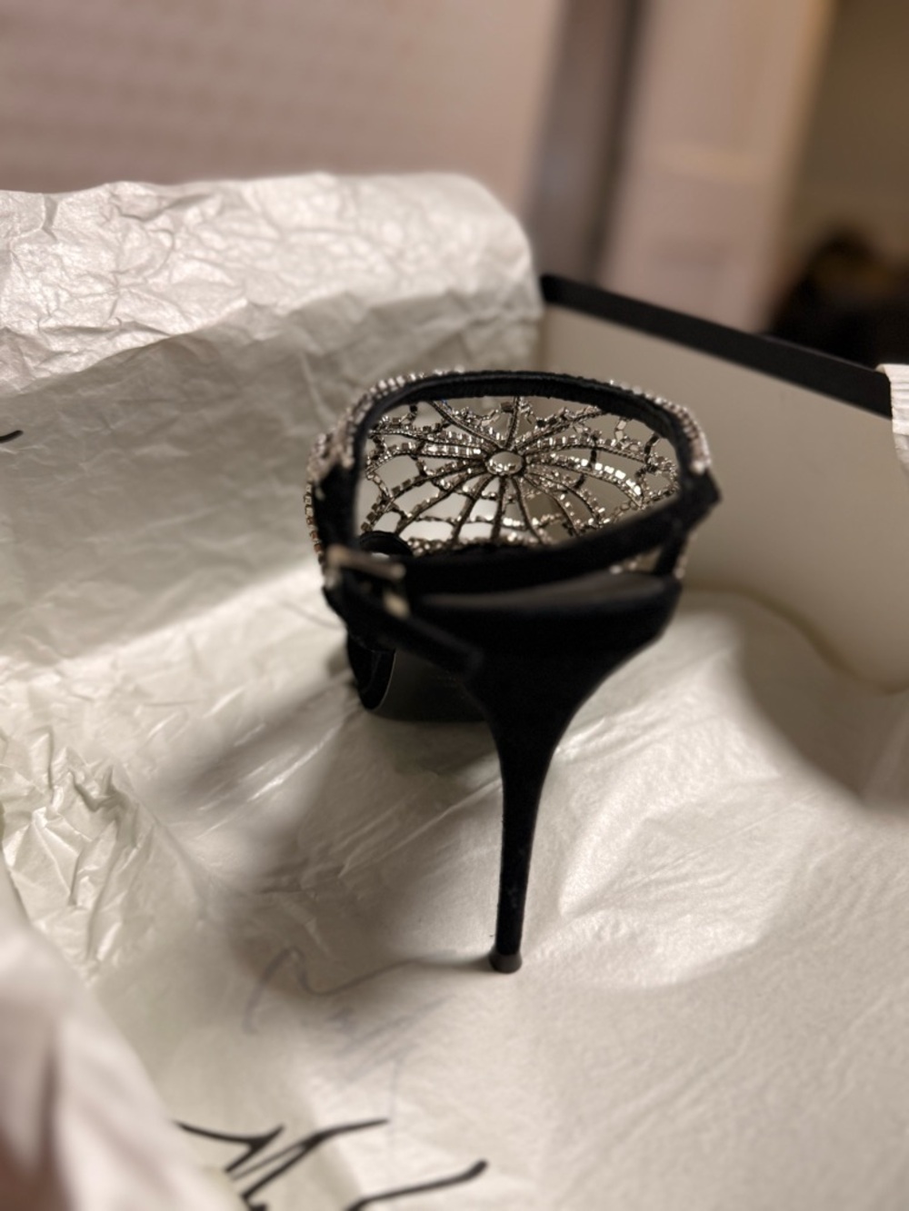 Giuseppe Zanotti Crystal Heels Black – Luxury Designer Sandals Size 8.5 - Picture 7 of 11